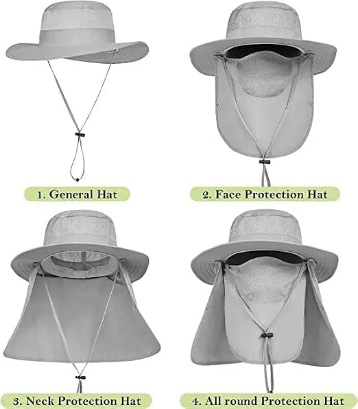 DEXO Men’s Fishing Hat with Face & Neck Flap – UPF 50+ Sun Protection Waterproof Outdoor Hat for Fishing, Hiking & Camping (Grey) - Image 2