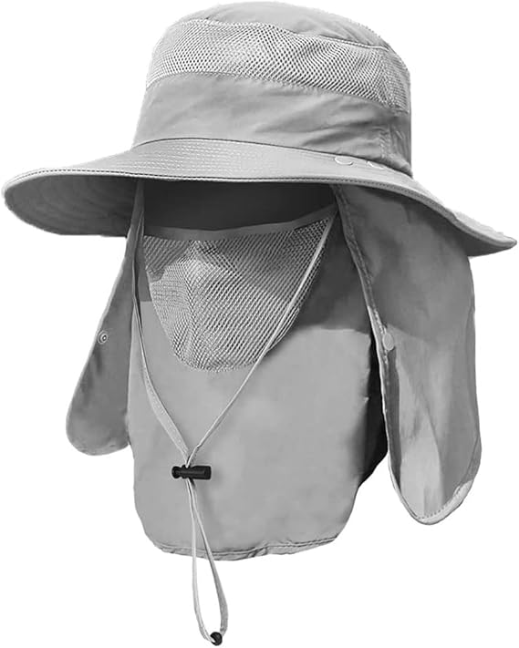 DEXO Men’s Fishing Hat with Face & Neck Flap – UPF 50+ Sun Protection Waterproof Outdoor Hat for Fishing, Hiking & Camping (Grey) - Image 1