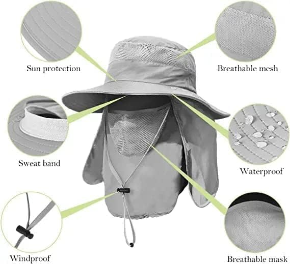 DEXO Men’s Fishing Hat with Face & Neck Flap – UPF 50+ Sun Protection Waterproof Outdoor Hat for Fishing, Hiking & Camping (Grey) - Image 3