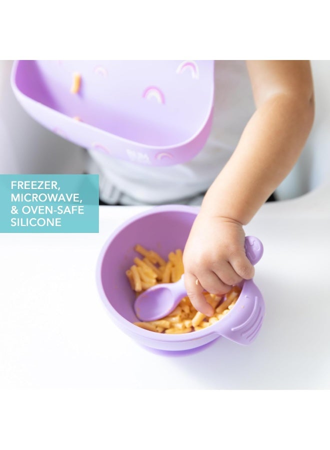 Bumkins Suction Silicone Baby Feeding Set, Bowl, Lid, Spoon, BPA-Free, First Feeding, Baby Led Weaning - Lavender - Image 4