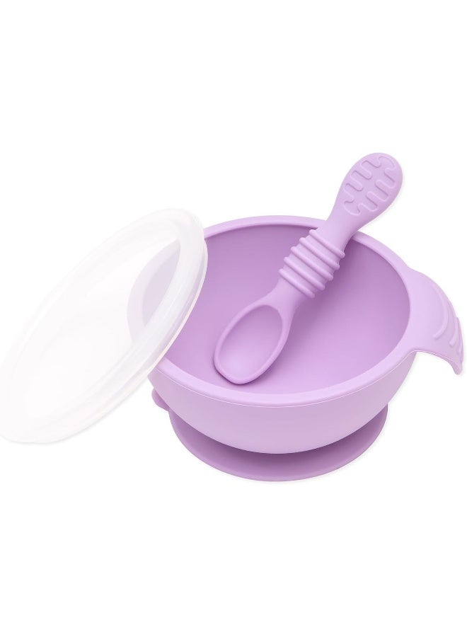 Bumkins Suction Silicone Baby Feeding Set, Bowl, Lid, Spoon, BPA-Free, First Feeding, Baby Led Weaning - Lavender - Image 1