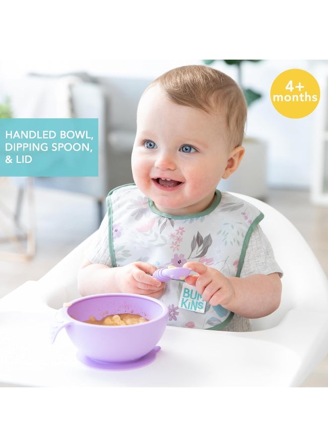 Bumkins Suction Silicone Baby Feeding Set, Bowl, Lid, Spoon, BPA-Free, First Feeding, Baby Led Weaning - Lavender - Image 2