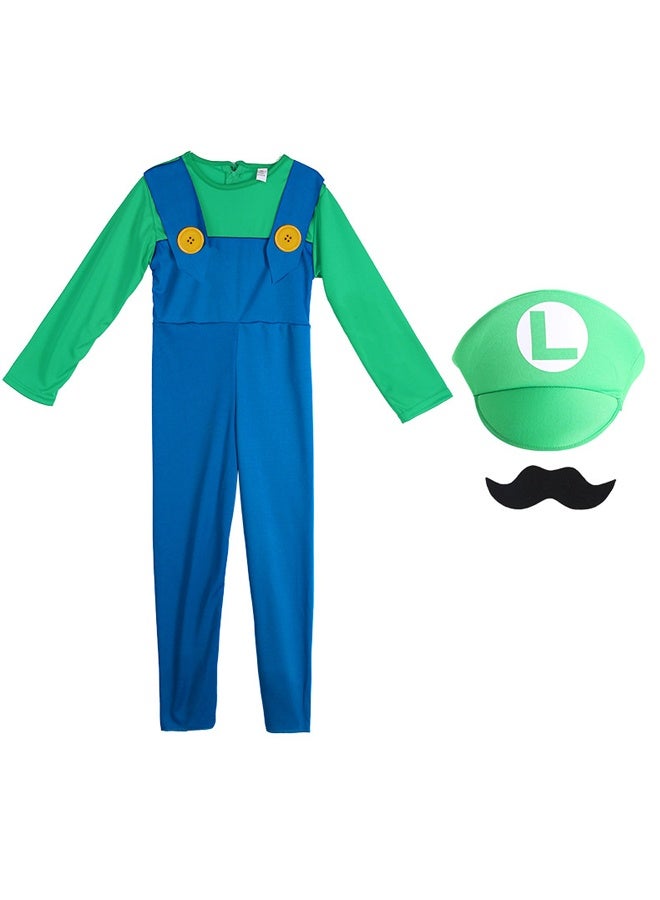 Super Brothers Costume for Kids Halloween Cosplay Costume Boys Cartoon Outfits with Caps and Beard Accessory - Image 1