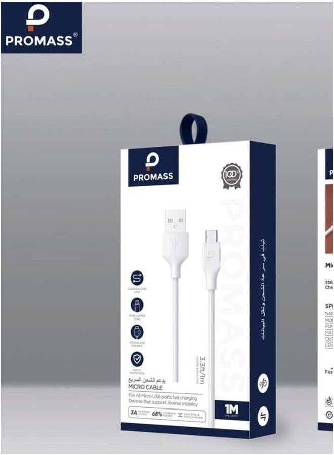 PROMASS TPE Micro Charging Cable 1 Meter Long Supports 3A Fast Charging - Image 1