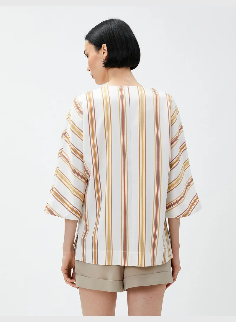 كوتون V Neck Blouse Pleated Detail