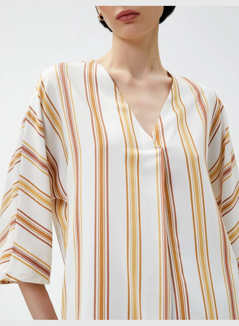 كوتون V Neck Blouse Pleated Detail