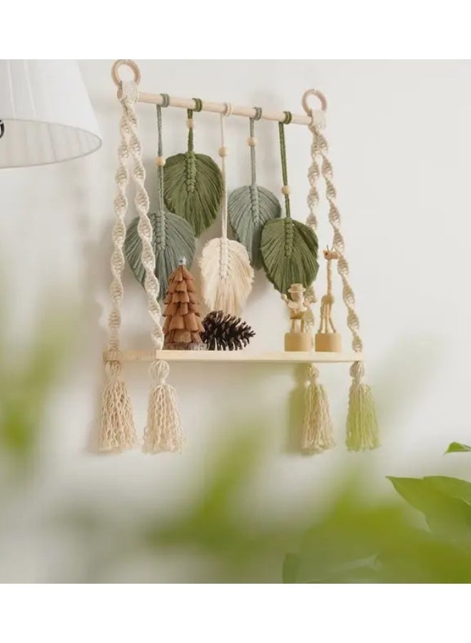 انتيكيانو رف معلق على الحائط بخيوط مكرمية.. ديكور حائط بوهيمي لغرفة النوم - فن جداري من حبل مكرمية منسوج كديكور لرف - Image 3