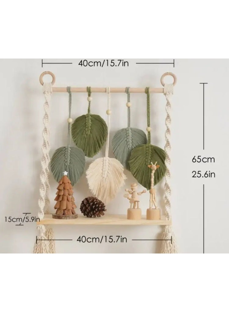 انتيكيانو رف معلق على الحائط بخيوط مكرمية.. ديكور حائط بوهيمي لغرفة النوم - فن جداري من حبل مكرمية منسوج كديكور لرف - Image 2