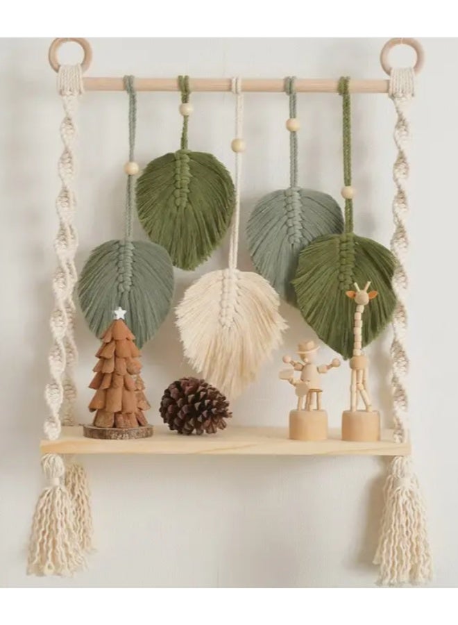 انتيكيانو رف معلق على الحائط بخيوط مكرمية.. ديكور حائط بوهيمي لغرفة النوم - فن جداري من حبل مكرمية منسوج كديكور لرف - Image 1