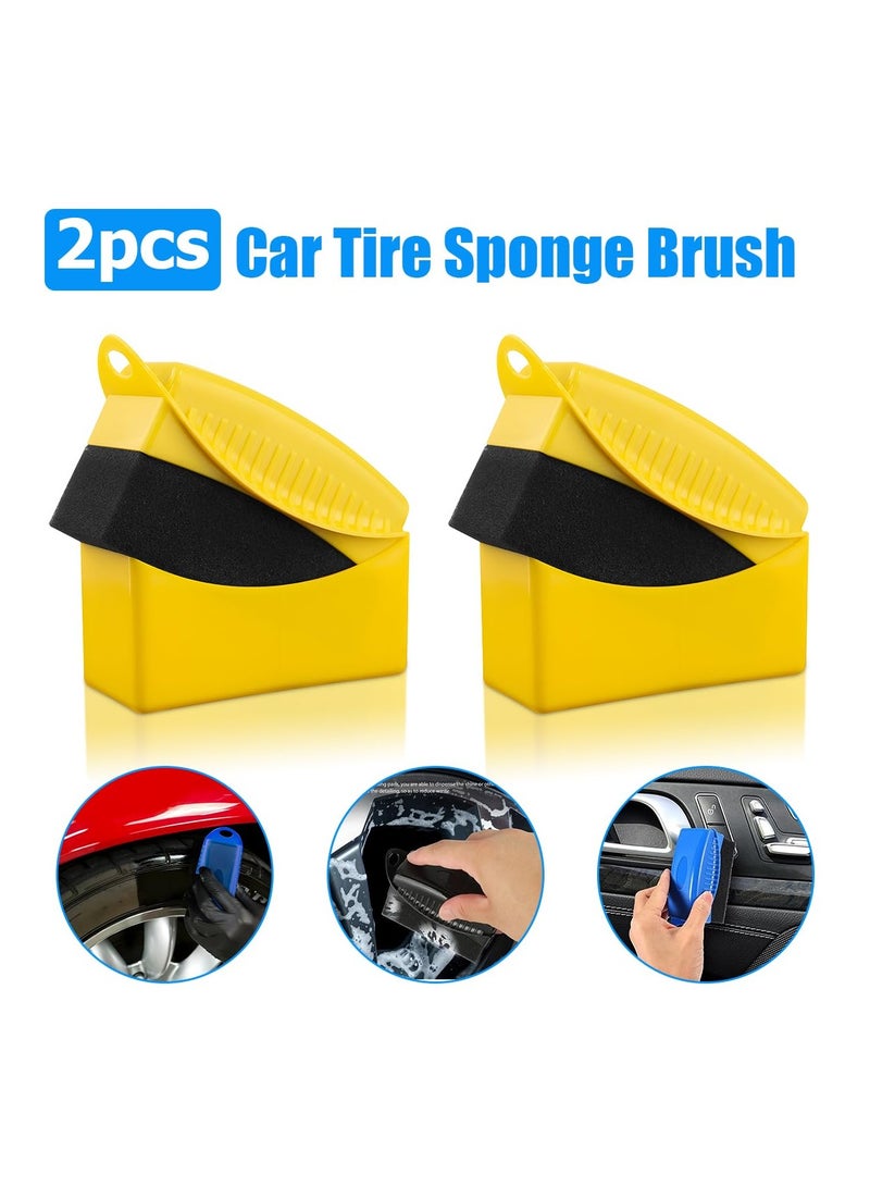 SOLARAE Tire Contour Dressing Applicator 2 Pcs, Car Wheel Dressing Shine Sponge with Lid, Polishing Sponge Wax Buffing Pads for Auto, Foam Brush with Cover, Automotive Cleaning Accessories (Yellow) - Image 5