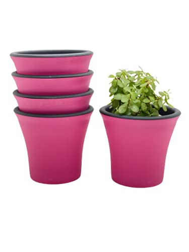 garbnoire Self Watering Flower pots 6” Virgin Plastic Indoor Outdoor Balcony Flower Pot with Outer Flower Pot and Inner Plate- Pack of (Pink, 5) - Image 2