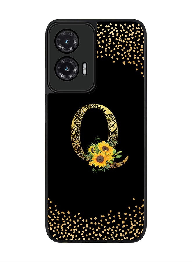 For Motorola Moto G35 Case,Slim fit Camera Protection, Shockproof Thin Phone cover  - Custom Floral Monogram - Q ( Black )