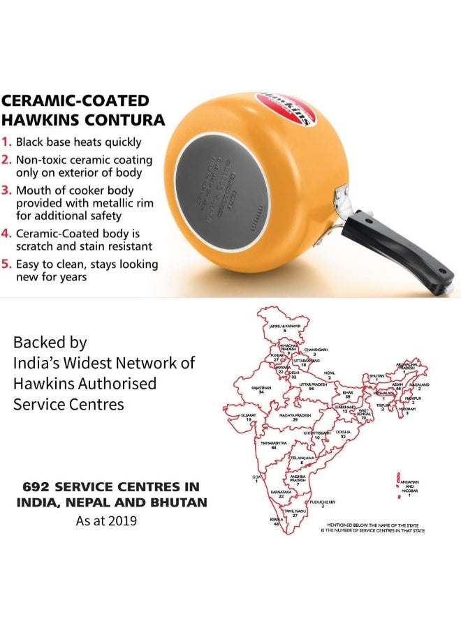 Hawkins قدر ضغط ألومنيوم سيراميك كونتورا سعة 3 لترات متوافق مع induction غطاء داخلي طلاء غير سام على الجسم مقاوم للخدوش والبقع أصفر خردل 3 لترات أصفر - Image 3
