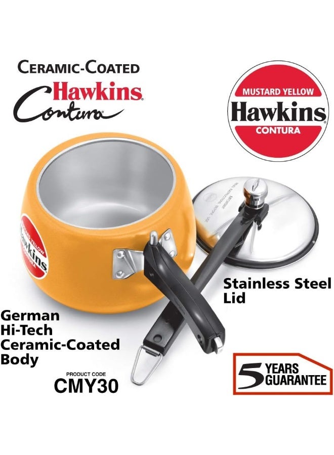 Hawkins قدر ضغط ألومنيوم سيراميك كونتورا سعة 3 لترات متوافق مع induction غطاء داخلي طلاء غير سام على الجسم مقاوم للخدوش والبقع أصفر خردل 3 لترات أصفر - Image 2