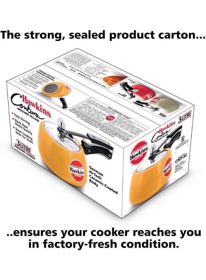 Hawkins قدر ضغط ألومنيوم سيراميك كونتورا سعة 3 لترات متوافق مع induction غطاء داخلي طلاء غير سام على الجسم مقاوم للخدوش والبقع أصفر خردل 3 لترات أصفر - Image 4