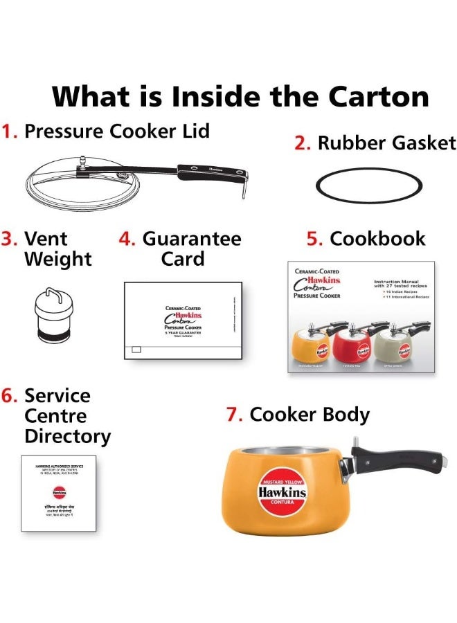 Hawkins قدر ضغط ألومنيوم سيراميك كونتورا سعة 3 لترات متوافق مع induction غطاء داخلي طلاء غير سام على الجسم مقاوم للخدوش والبقع أصفر خردل 3 لترات أصفر - Image 5
