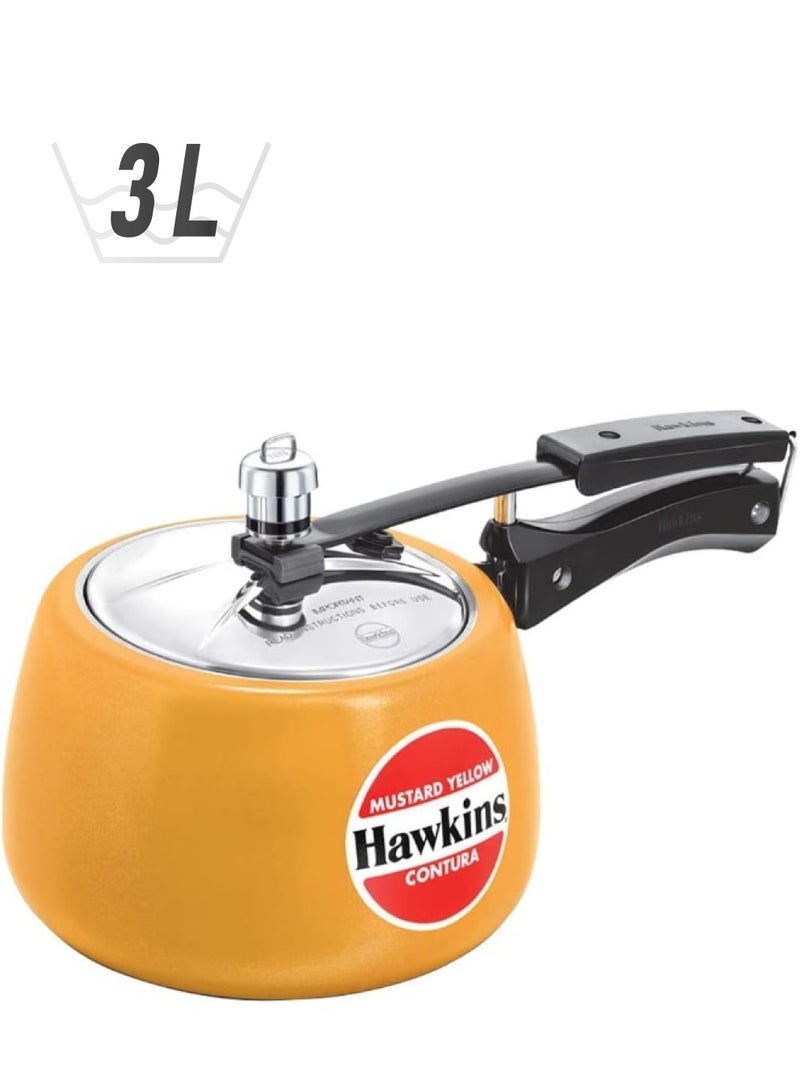 Hawkins قدر ضغط ألومنيوم سيراميك كونتورا سعة 3 لترات متوافق مع induction غطاء داخلي طلاء غير سام على الجسم مقاوم للخدوش والبقع أصفر خردل 3 لترات أصفر - Image 1