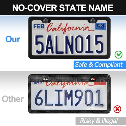 VRYTOR 2PCS Matte Black License Plate Frames - No-Cover State Name - Premium Rust Proof Aluminum License Plate Holder for Women and Men, Universal Car Plate Frame with 2 Holes, Easy to Install - Image 2