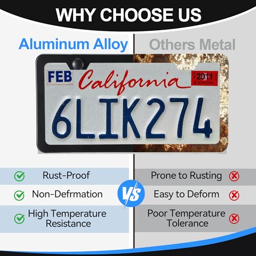 VRYTOR 2PCS Matte Black License Plate Frames - No-Cover State Name - Premium Rust Proof Aluminum License Plate Holder for Women and Men, Universal Car Plate Frame with 2 Holes, Easy to Install - Image 3