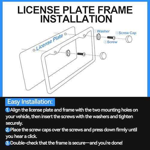 VRYTOR 2PCS Matte Black License Plate Frames - No-Cover State Name - Premium Rust Proof Aluminum License Plate Holder for Women and Men, Universal Car Plate Frame with 2 Holes, Easy to Install - Image 5