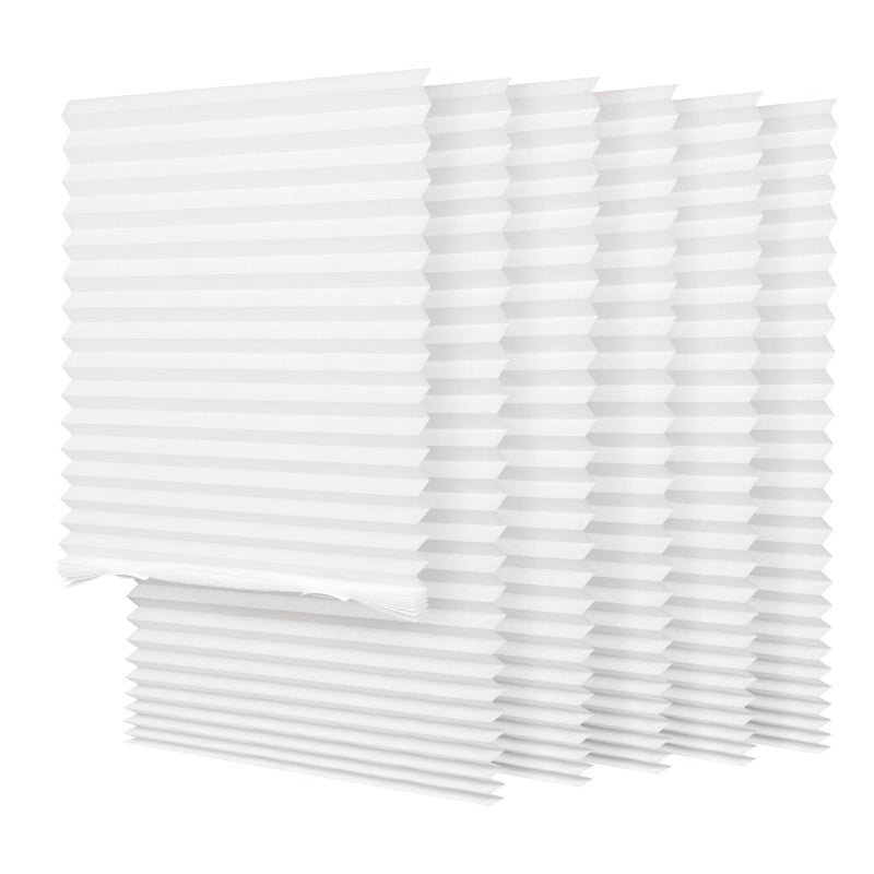 SEEYE Light Filtering Temporary Blinds Cordless Shades Fabric Pleated Fabric Shade Easy to Cut and Install 36 W x 72 L  6 Pack White with 12 Clips