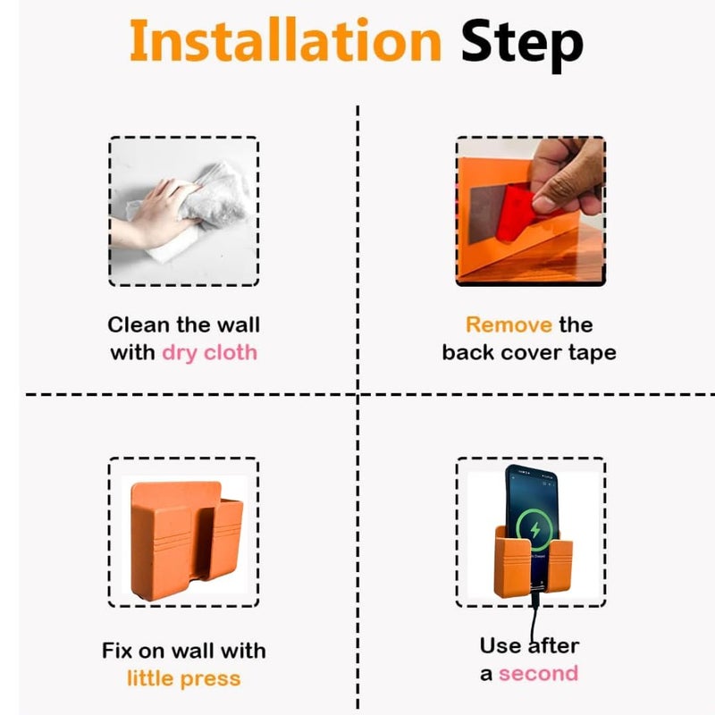 WALLVIEW TECH Wall Mounted Mobile Holder Storage Case for Remote Wall Mounted Mobile Stand/Multi Purpose Stand with Hole for Phone Charging - Pack of 5 (Orange) - Image 2