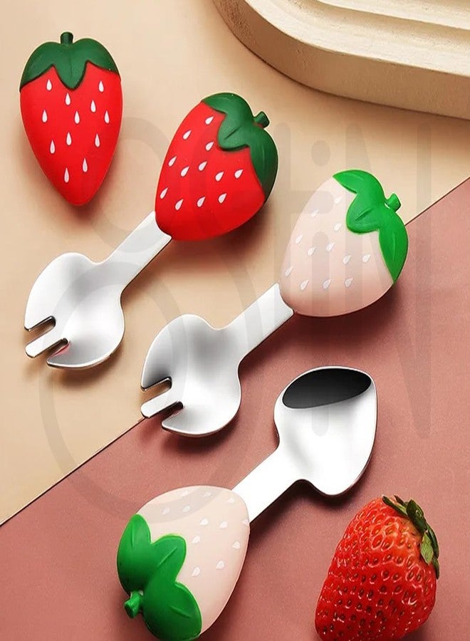 Ostin Food Grade Silicone Food Plate for Babies Kids Children Baby Feeding Plate with Compartment partition Suction Plate with Spoon and Fork Toddler Plates for Eating (Strawberry Red) - Image 5