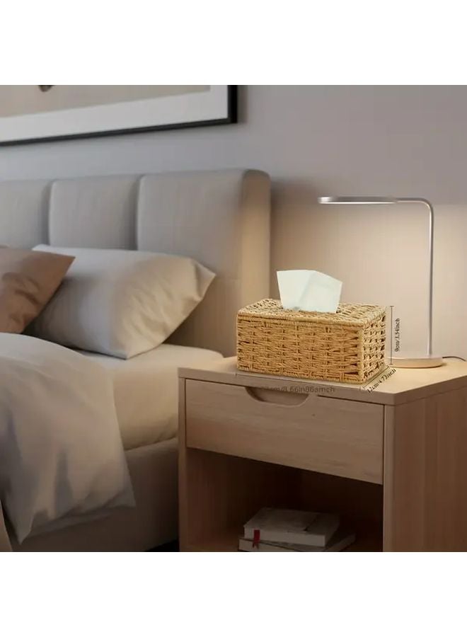 Camel Color Handmade Woven Rattan Look Tissue Box Holder For Home Car Office - Image 4