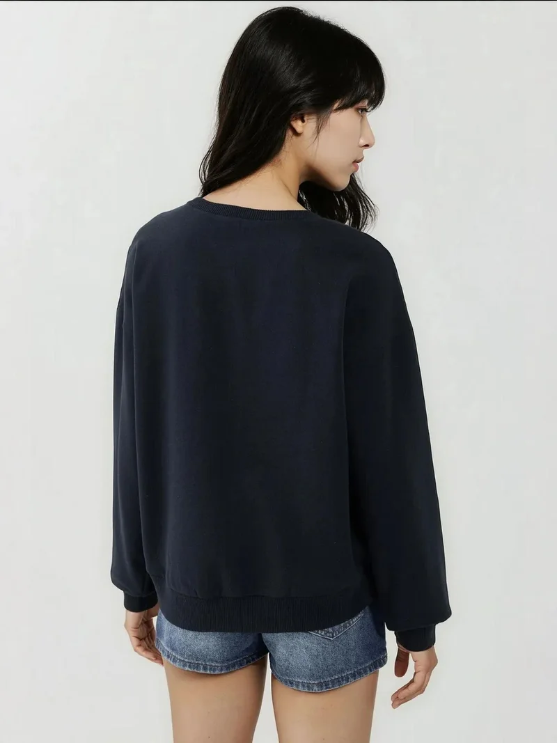 HICCUP Printed Crew Neck Relaxed Fit Raised Sweatshirt