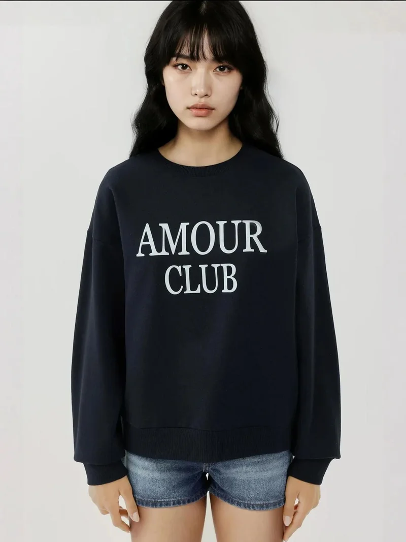 Hiccup Midnight Blue Printed Crew Neck Relaxed Fit Raised Sweatshirt for Women | Best Price UAE