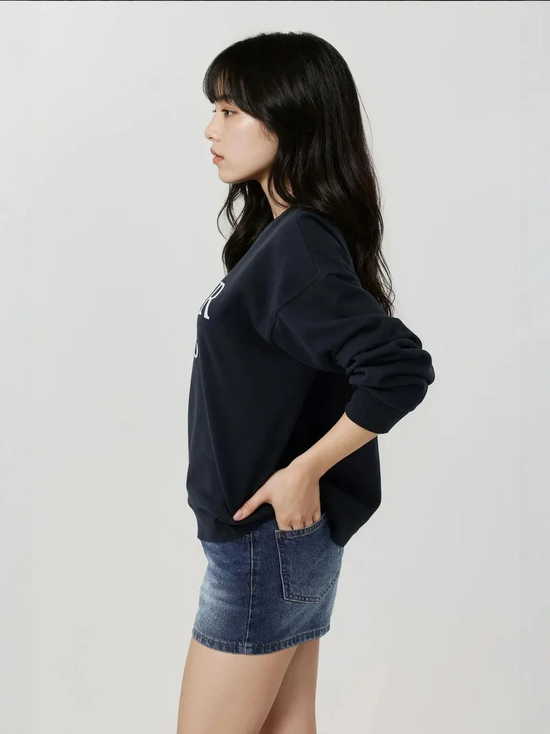 Hiccup Midnight Blue Printed Crew Neck Relaxed Fit Raised Sweatshirt for Women | Best Price UAE