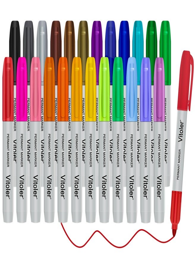 Vitoler Colored Permanent Markers,24 Assorted Colors Permanent Marker Pens Fine Point Markers for Marking Coloring Doodling Writing Journaling - Image 1
