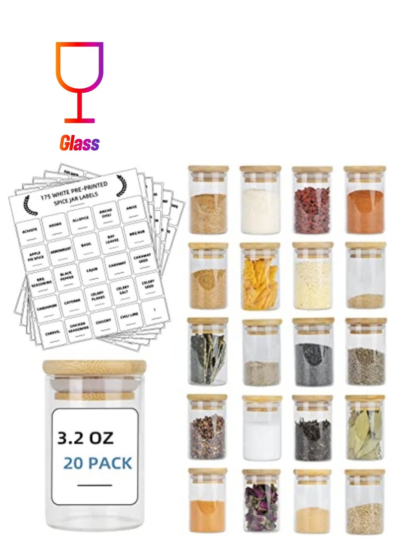 QUESERA Mini Spice Jar with Bamboo Airtight Lids and 180 Spice Jar Square Labels Preprinted - Image 1