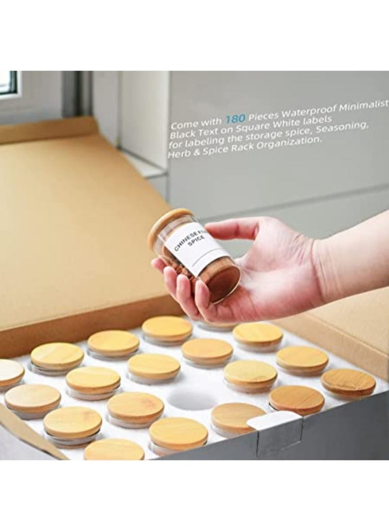 QUESERA Mini Spice Jar with Bamboo Airtight Lids and 180 Spice Jar Square Labels Preprinted - Image 2