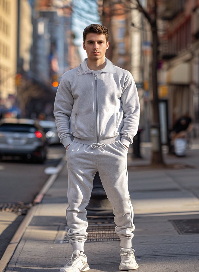 trendyol Grey Melange Regular/Normal Cut Zippered Basic Tracksuit ...