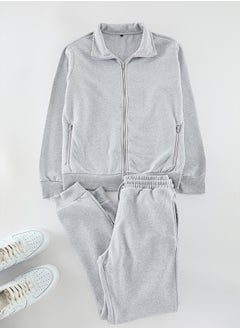 trendyol Grey Melange Regular/Normal Cut Zippered Basic Tracksuit TMNAW25EM00005  - Image 2
