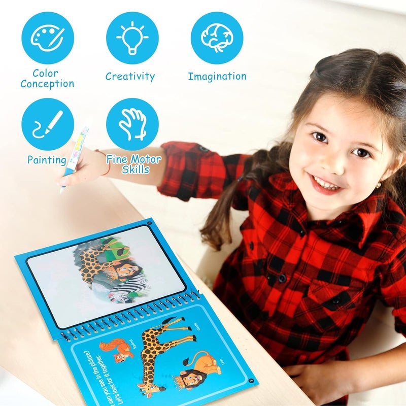 KELUMIE 6 Packs Water Coloring Book Reusable Unicorn Dinosaur Animal Transport Universe Cartoon Water Painting Wow Book Paint with Water Books No Mess Coloring for Toddlers Kids Educational Art Gifts - Image 2