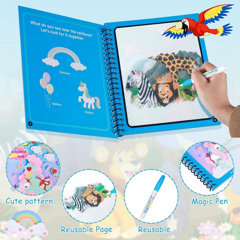 KELUMIE 6 Packs Water Coloring Book Reusable Unicorn Dinosaur Animal Transport Universe Cartoon Water Painting Wow Book Paint with Water Books No Mess Coloring for Toddlers Kids Educational Art Gifts - Image 5