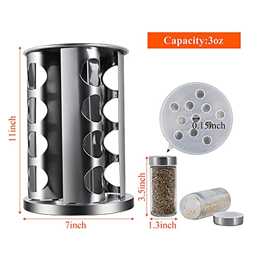DOUBLE 2 C Revolving Countertop Spice Rack Stainless Steel Seasoning Storage Organization,Spice Carousel Tower for Kitchen Set of 16 Jars (16Jars) - Image 5