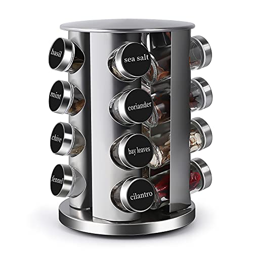 DOUBLE 2 C Revolving Countertop Spice Rack Stainless Steel Seasoning Storage Organization,Spice Carousel Tower for Kitchen Set of 16 Jars (16Jars) - Image 1