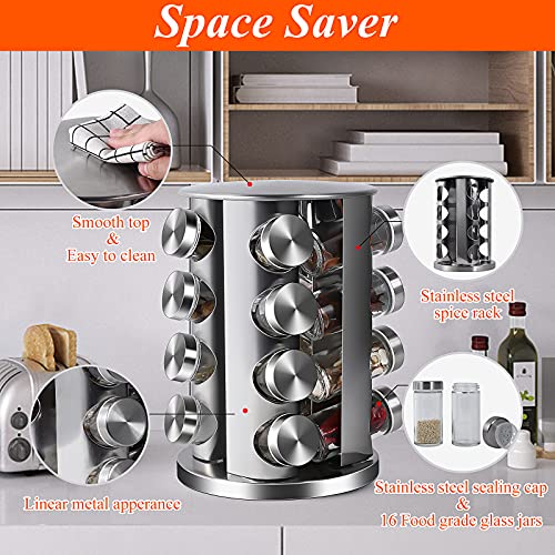 DOUBLE 2 C Revolving Countertop Spice Rack Stainless Steel Seasoning Storage Organization,Spice Carousel Tower for Kitchen Set of 16 Jars (16Jars) - Image 2