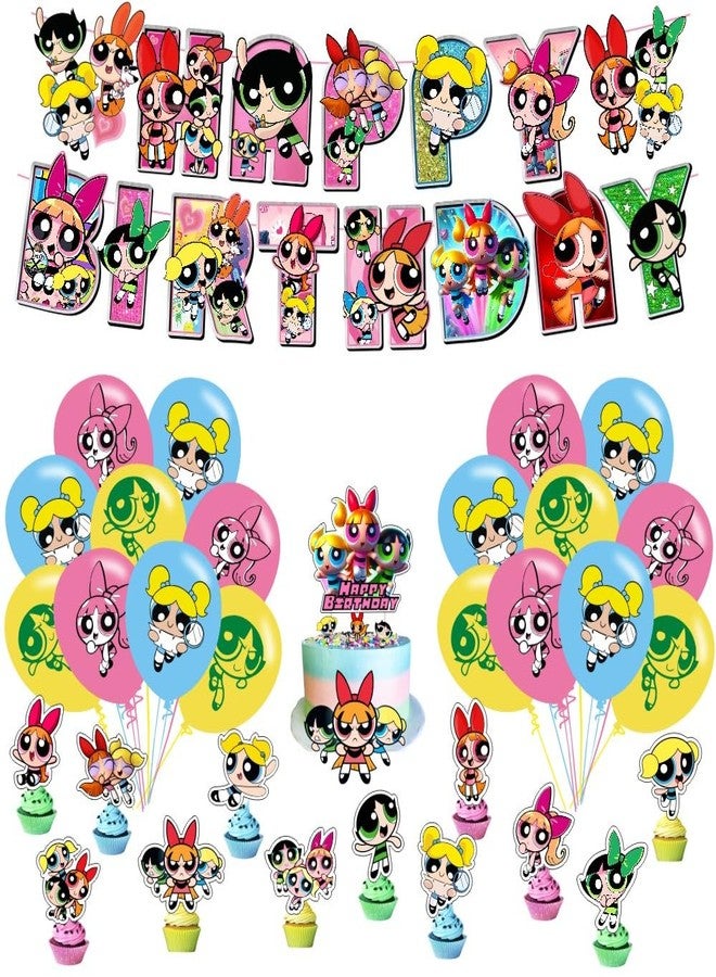 fancigo Power Girls Birthday Decorations Include Happy Birthday Banner, Cake Topper and Cupcake Toppers, Balloons for Girls Party Supplies - Image 2