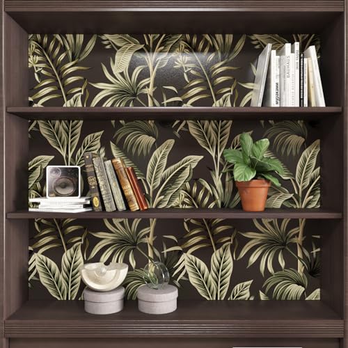 WESTICK Black Green Peel and Stick Wallpaper Floral Contact Paper for Walls Vintage Botanical Wallpaper for Bathroom Bedroom Living Room Accent Wall Removable Tropical Wallpapers Roll 175x100 - Image 3