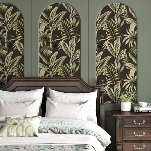 WESTICK Black Green Peel and Stick Wallpaper Floral Contact Paper for Walls Vintage Botanical Wallpaper for Bathroom Bedroom Living Room Accent Wall Removable Tropical Wallpapers Roll 175x100 - Image 1