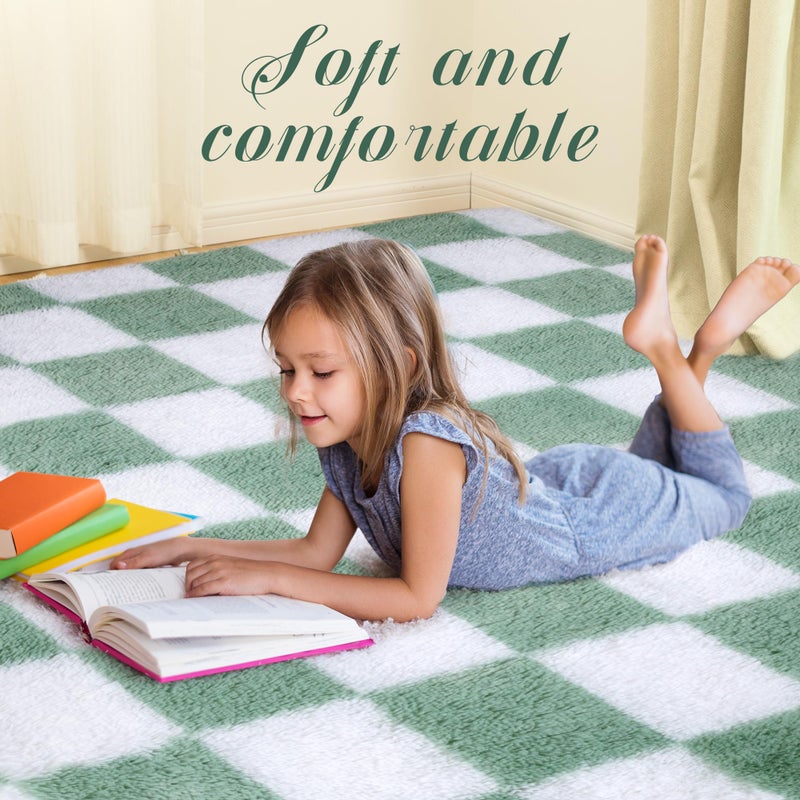 TOOHUB Super Soft Rug for Bedroom  5x7 ft Sage Green and White Area Rug Classic Checkered Shaggy Anti-Skid High Pile Soft Fluffy Rug Fuzzy Carpet for Living Room Bedroom Kids Room Nursery  Dorm - Image 5