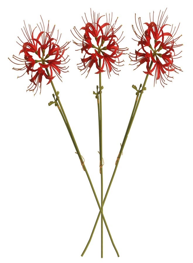 Calcifer 3 Stems Red Spider Lilies Artificial Flowers Lycoris Bulbs (Red) - Image 1