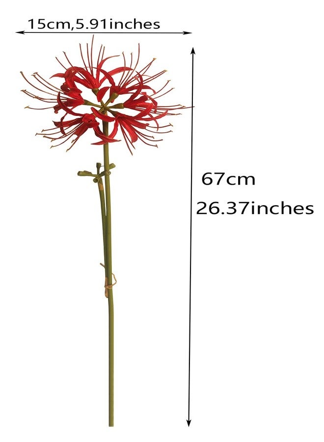 Calcifer 3 Stems Red Spider Lilies Artificial Flowers Lycoris Bulbs (Red) - Image 2