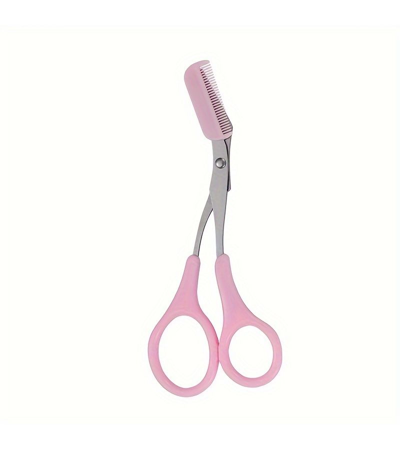 7 Pcs Pink Eyebrow Scissors With Comb Stainless Steel Makeup Clippers Mini Shaping Tools Safe Cosmetic Trimmers Precision Eyebrow Trimming Compact Eyebrow Scissors - Image 2