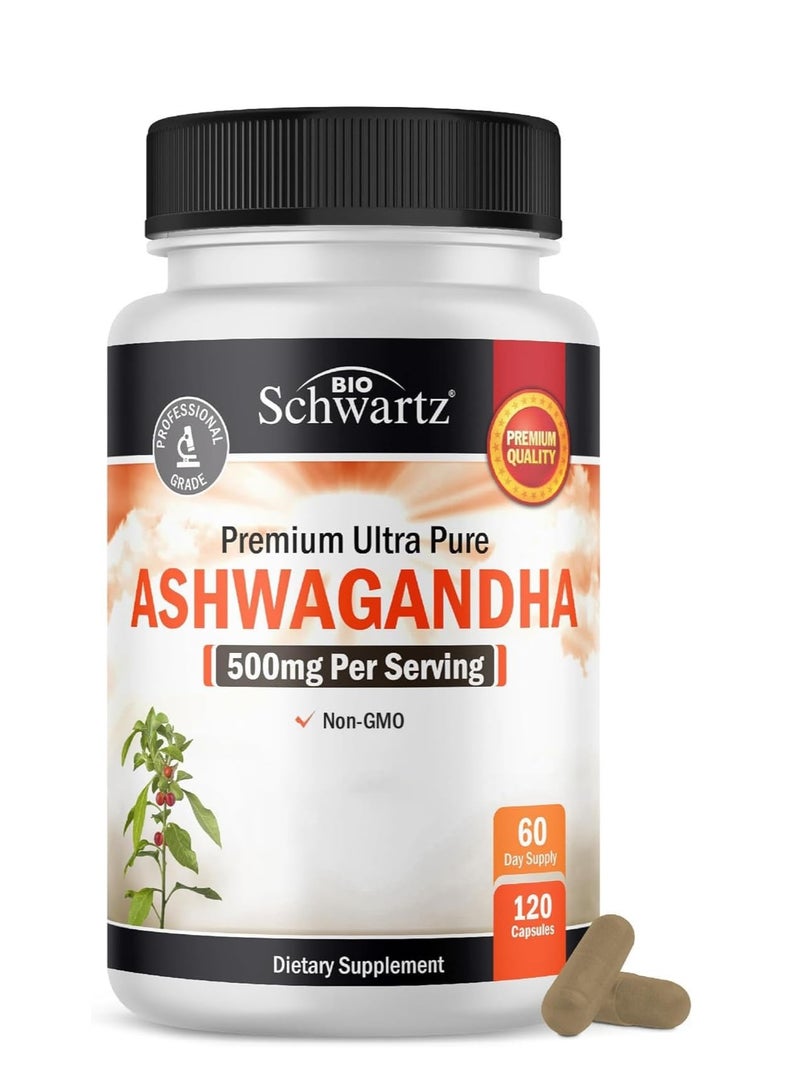 بيو شوارتز كبسولات أشواغاندا فائقة النقاء ٥٠٠ ملغ، ١٢٠ كبسولة - Image 1