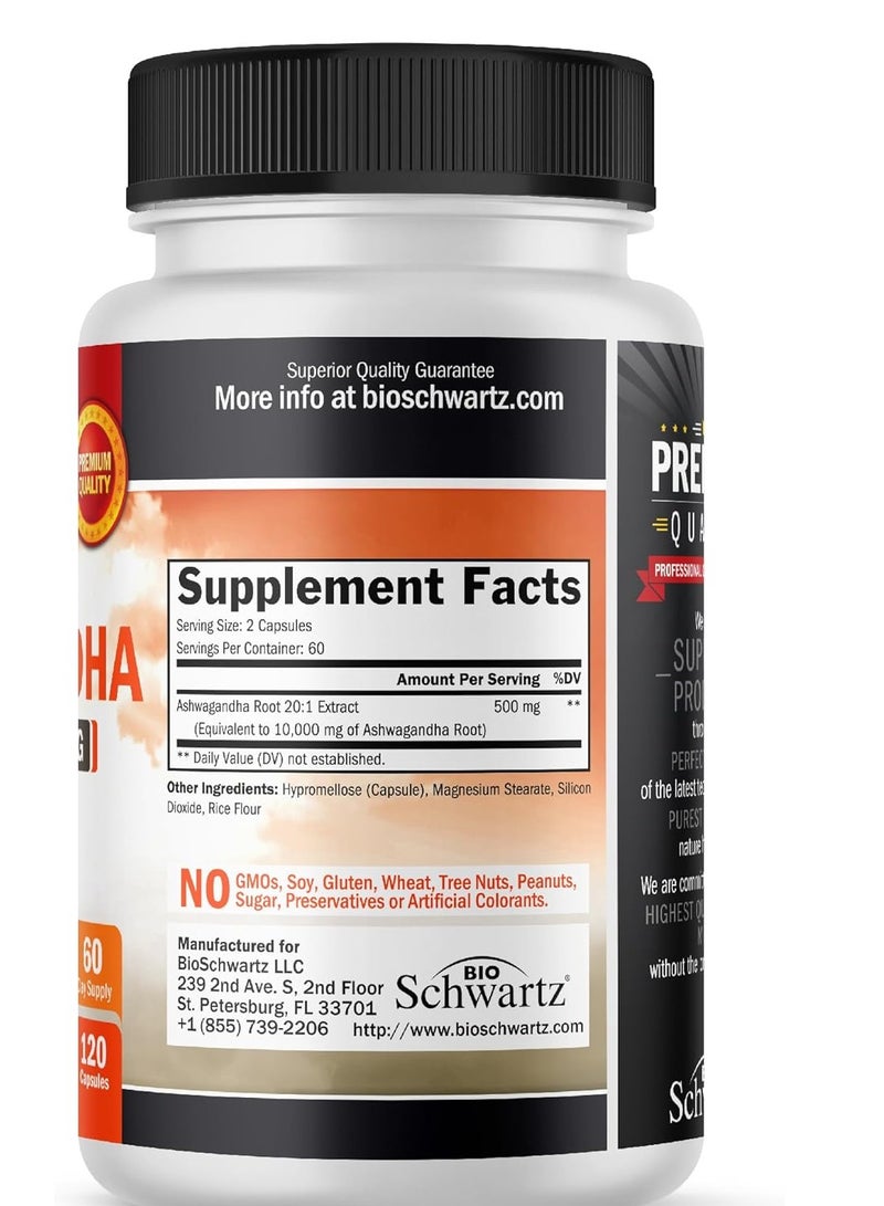 بيو شوارتز كبسولات أشواغاندا فائقة النقاء ٥٠٠ ملغ، ١٢٠ كبسولة - Image 2